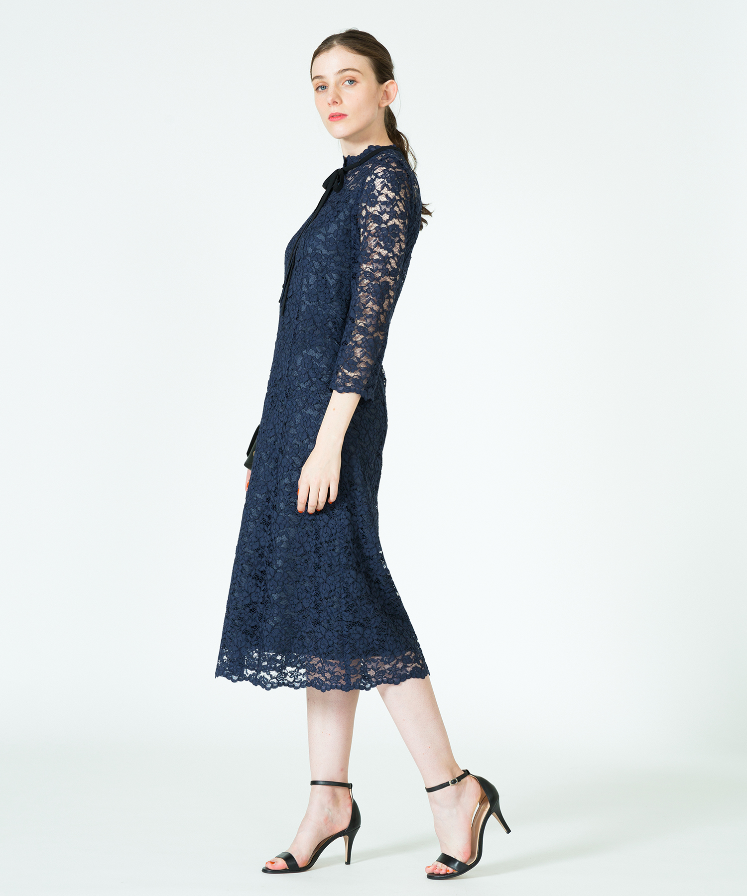 超新作 アルアバイル Loulou Willoughbyレースコンビワンピースネイビー ひざ丈ワンピース Slcp Lk