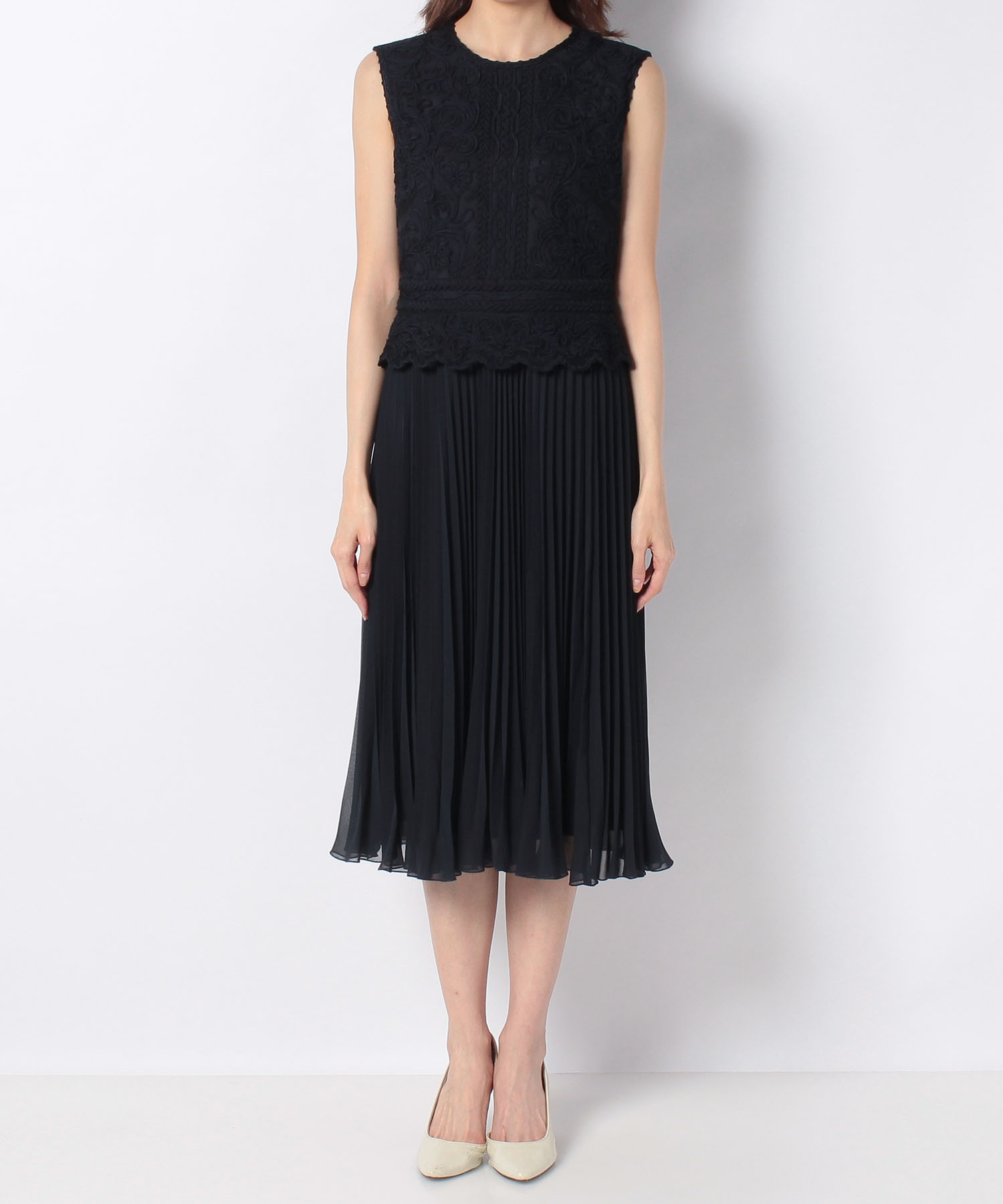 人気絶頂 Anayi アナイ シフォンプリーツシシュウワンピース ミディアムドレス Esehotel Lt