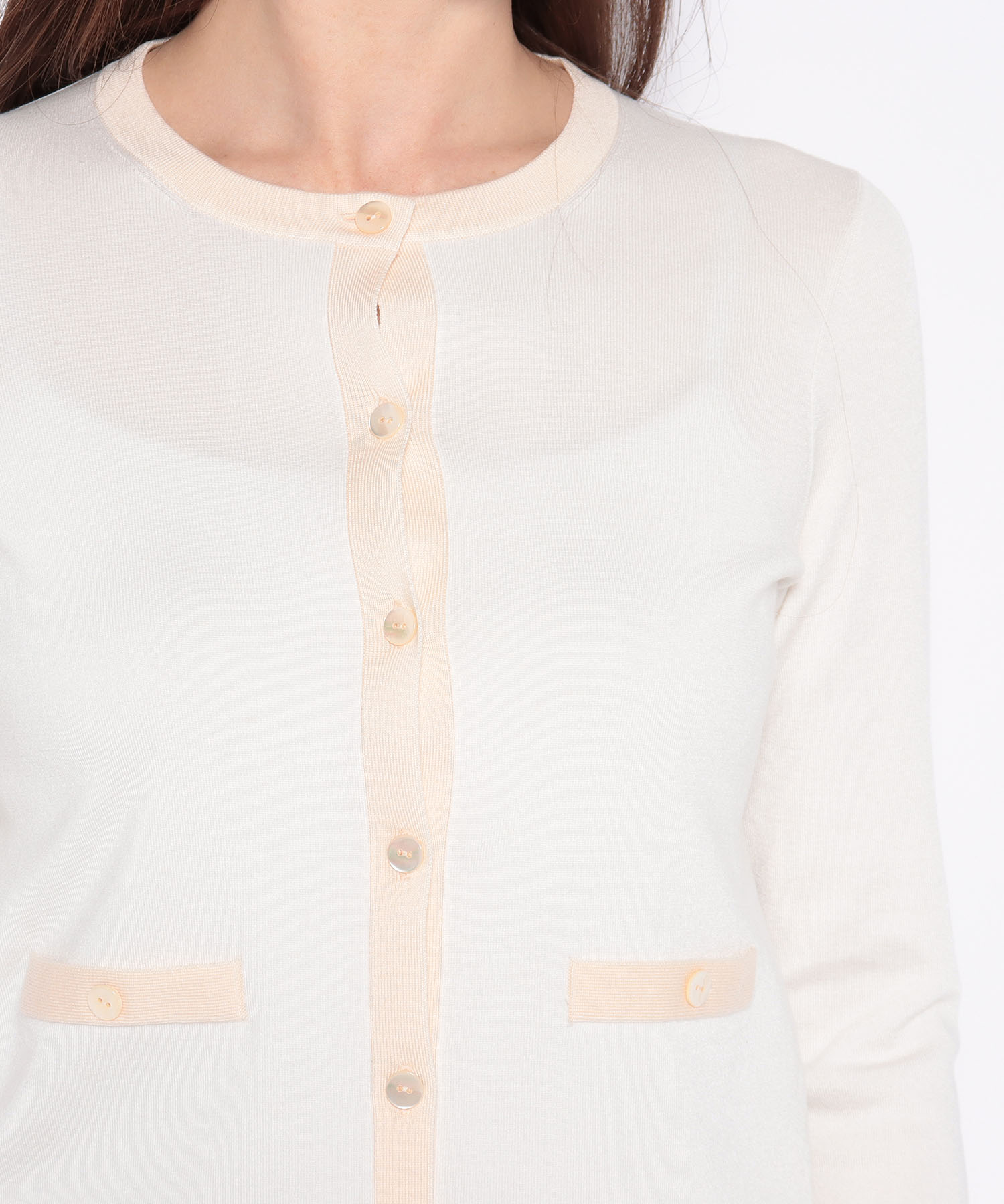 カシミヤ混配色クルーネックカーディガン|ANAYI OFFICIAL ONLINE