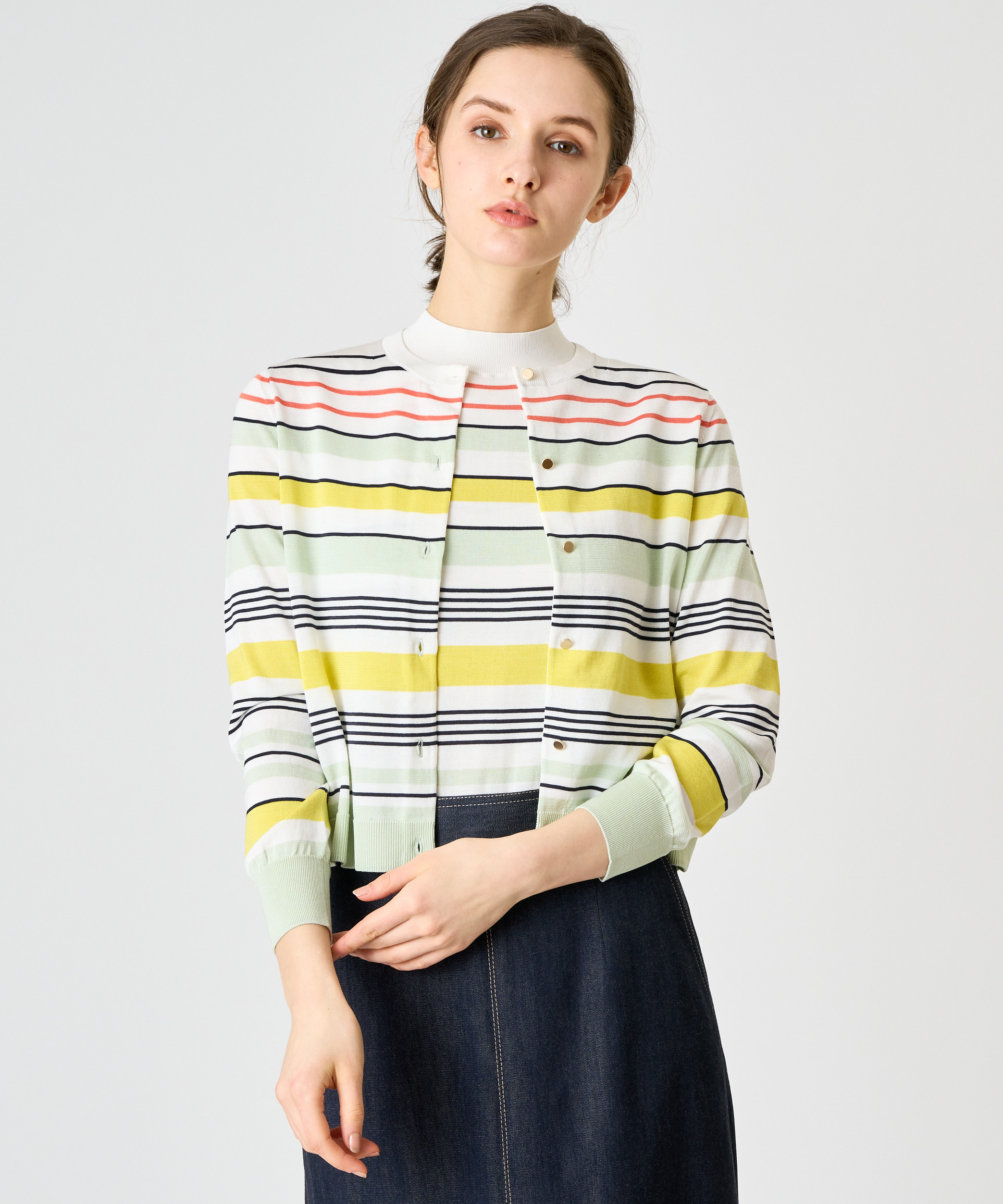 33 割引m高品質 未使用 Anayi シルクコットンマルチボーダー カーディガン アナイ シルク カーディガン ボレロ トップスm thaar Net