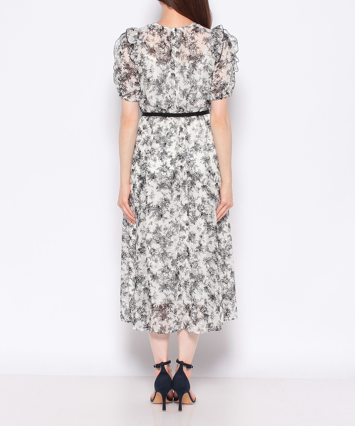 モノトーンフラワー袖フリルワンピース｜ANAYI OFFICIAL ONLINE STORE