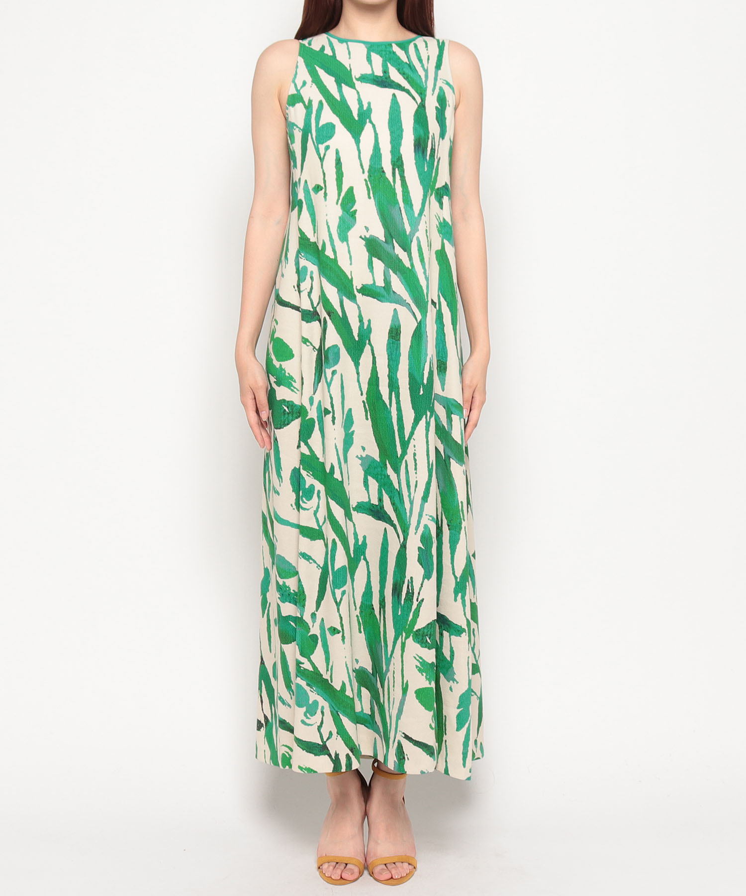 アニメショート ANAYIアナイ クレープリーフプリントフレアワンピース