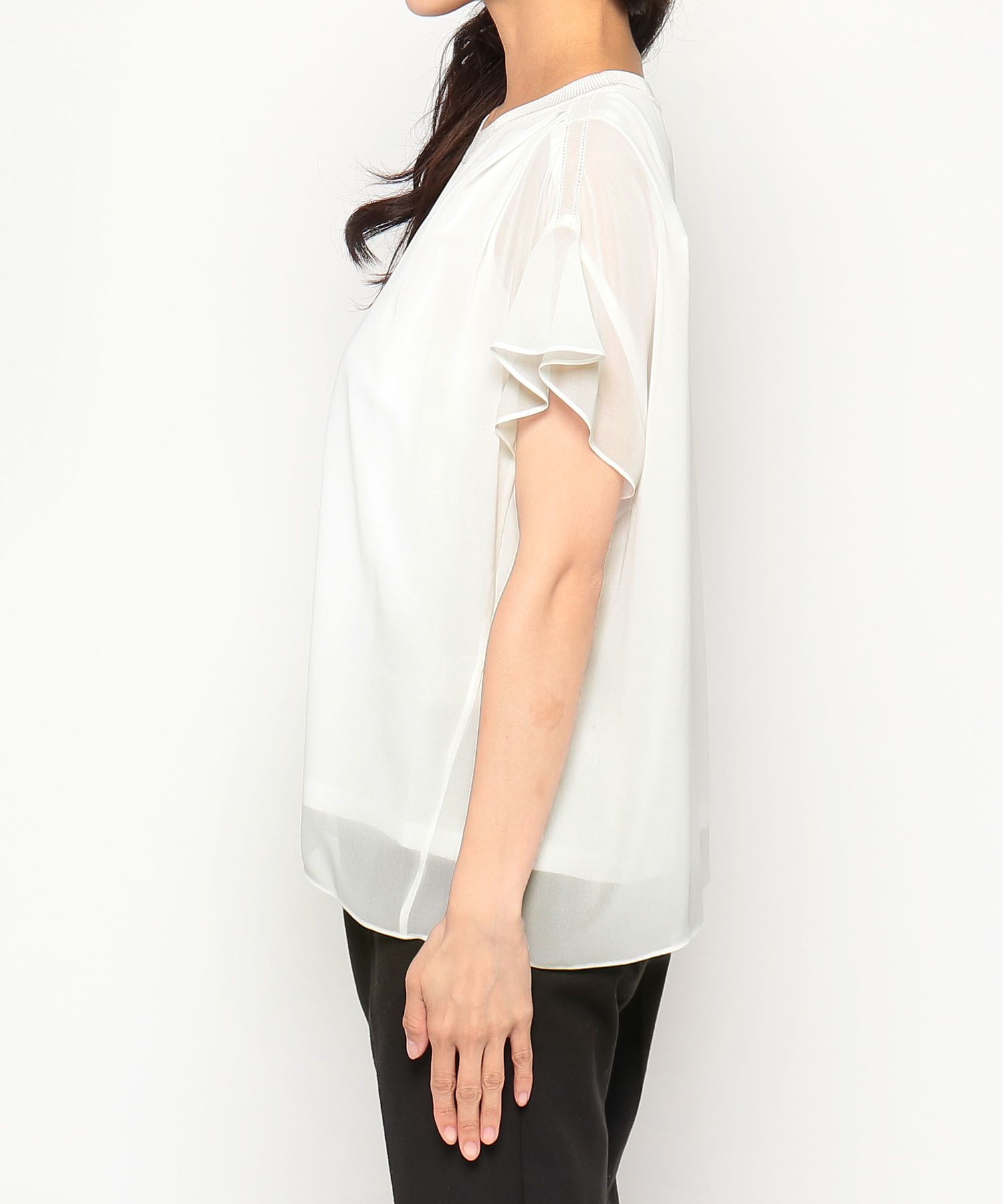 【美品】ANAYI シフォンコンビフレンチスリーブ プルオーバー 38