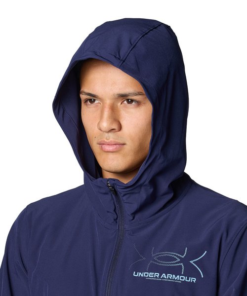 【入手困難】UA ストレッチ ウーブン プルオーバー ジャケット M 黒 アンダーアーマー公式】 UAウーブン ロゴ グラフィック