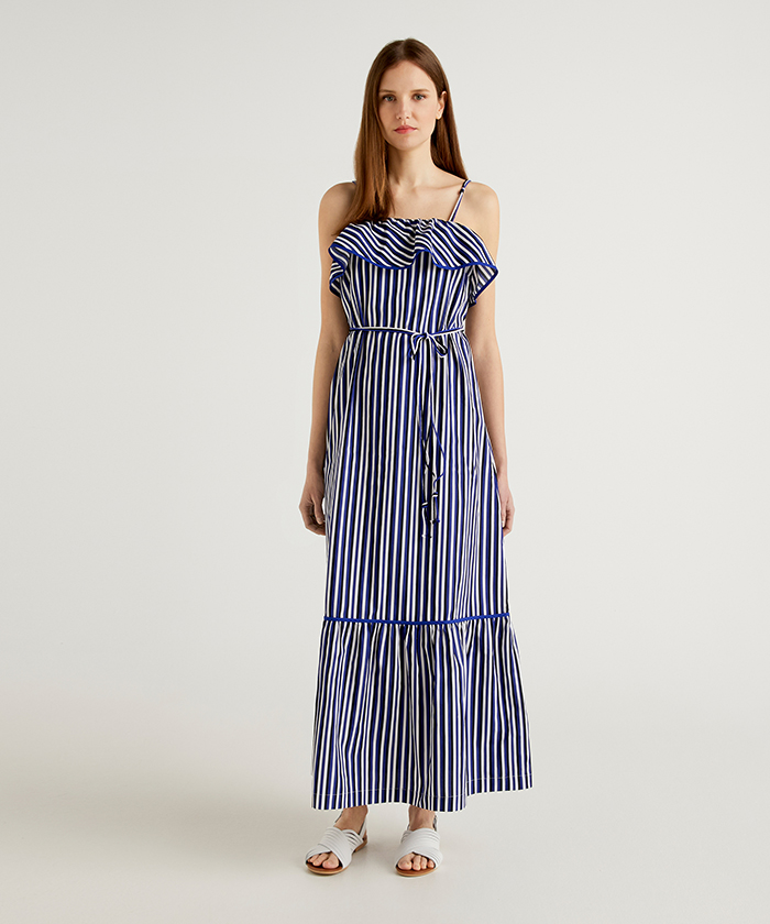 ブルーストライプマキシ丈キャミソールワンピース レディース ベネトン オンラインストア Benetton公式通販