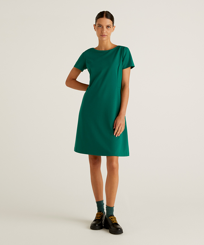 ストレッチ半袖切り替えショートワンピース レディース ベネトン オンラインストア Benetton公式通販
