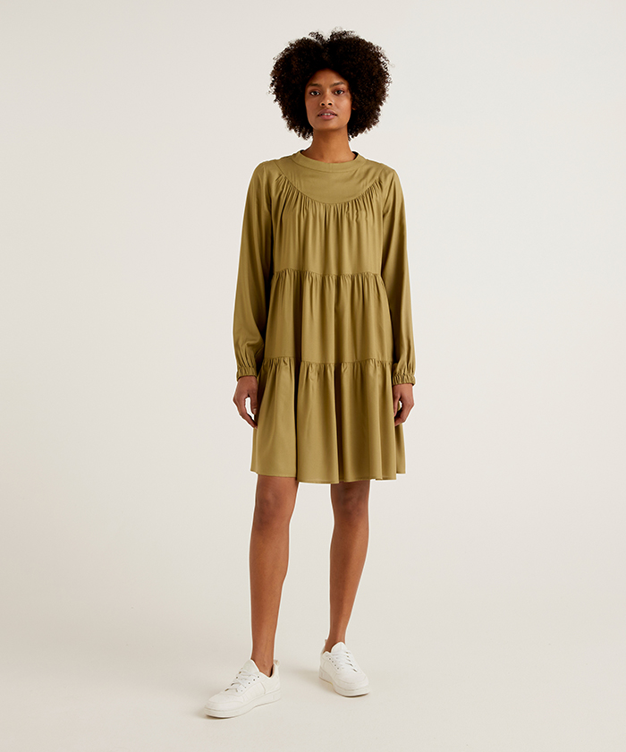 長袖ラウンドネックフレアワンピース レディース ベネトン オンラインストア Benetton公式通販 長袖ラウンドネックフレアワンピース レディース ベネトン オンラインストア Benetton公式通販