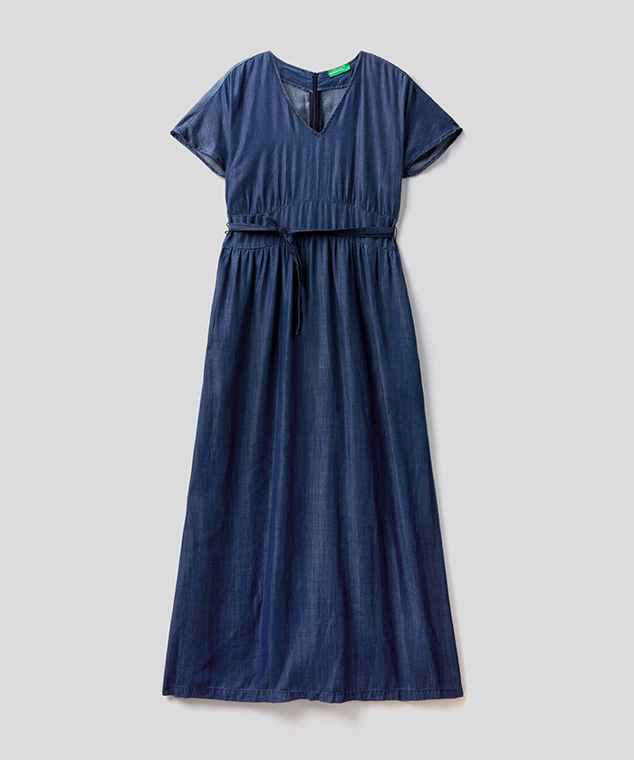 半袖vネックデニムマキシワンピース レディース ベネトン オンラインストア Benetton公式通販