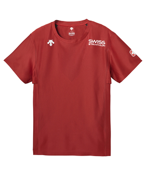 I3045：レア？デサントDESCENTE×マッスルミュージカル Tシャツ 半袖シャツ L トレーニングウェア 赤レッド/メンズ