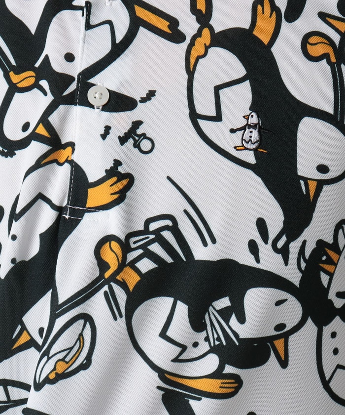 新品タグ付き　マンシングウェア　ゴルフウェア　半袖シャツ　総柄　ペンギン