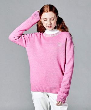 美品 アナイ 高級アンゴラ混 クルーネック長袖セーター 38 M相当 ピンク