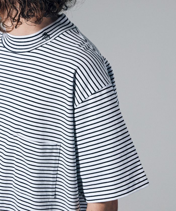 FRIES BORDER MOCKNECK SHIRT / フライスボーダーモックネック半袖シャツ-