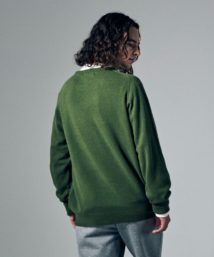 LAMS WOOL SADDLE SHOULDER CREW SWEATER / ラムズウールサドル