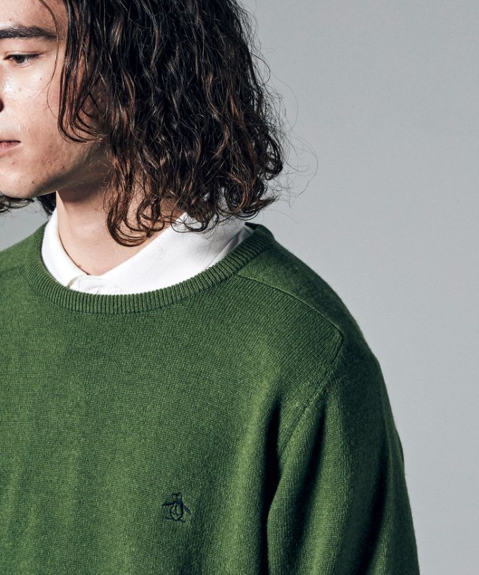 LAMS WOOL SADDLE SHOULDER CREW SWEATER / ラムズウールサドル