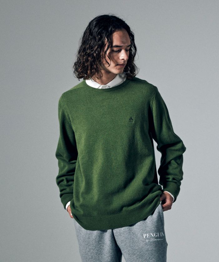 LAMS WOOL SADDLE SHOULDER CREW SWEATER / ラムズウールサドル