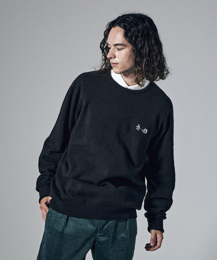 Penguin by CLUBHAUS】LAMS WOOL SADDLE SHOULDER CREW SWEATER