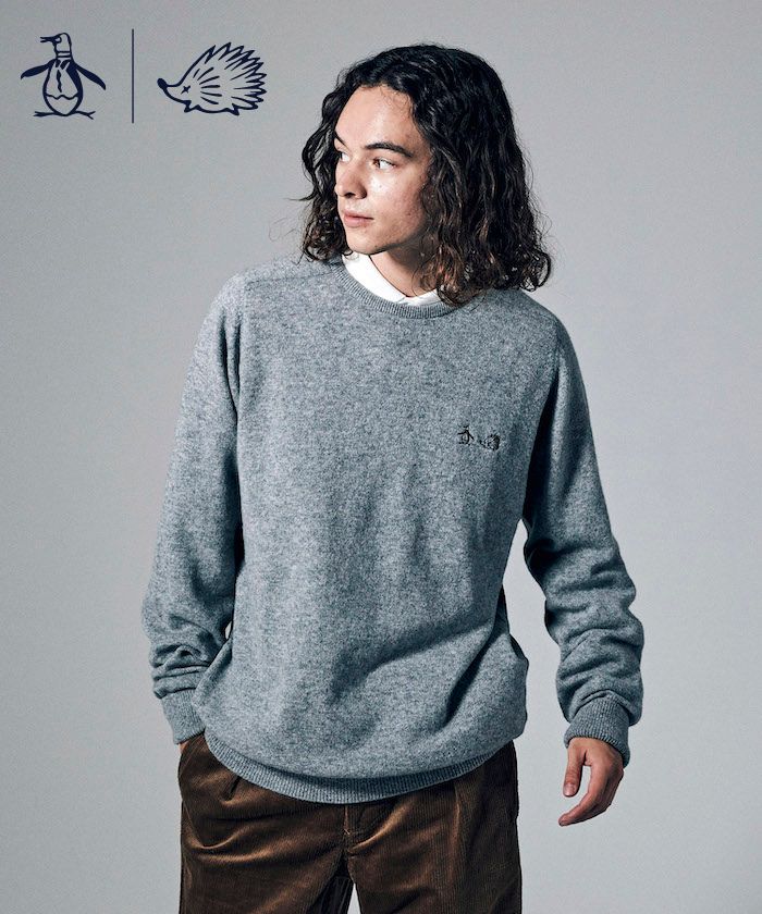 Penguin by CLUBHAUS】LAMS WOOL SADDLE SHOULDER CREW SWEATER