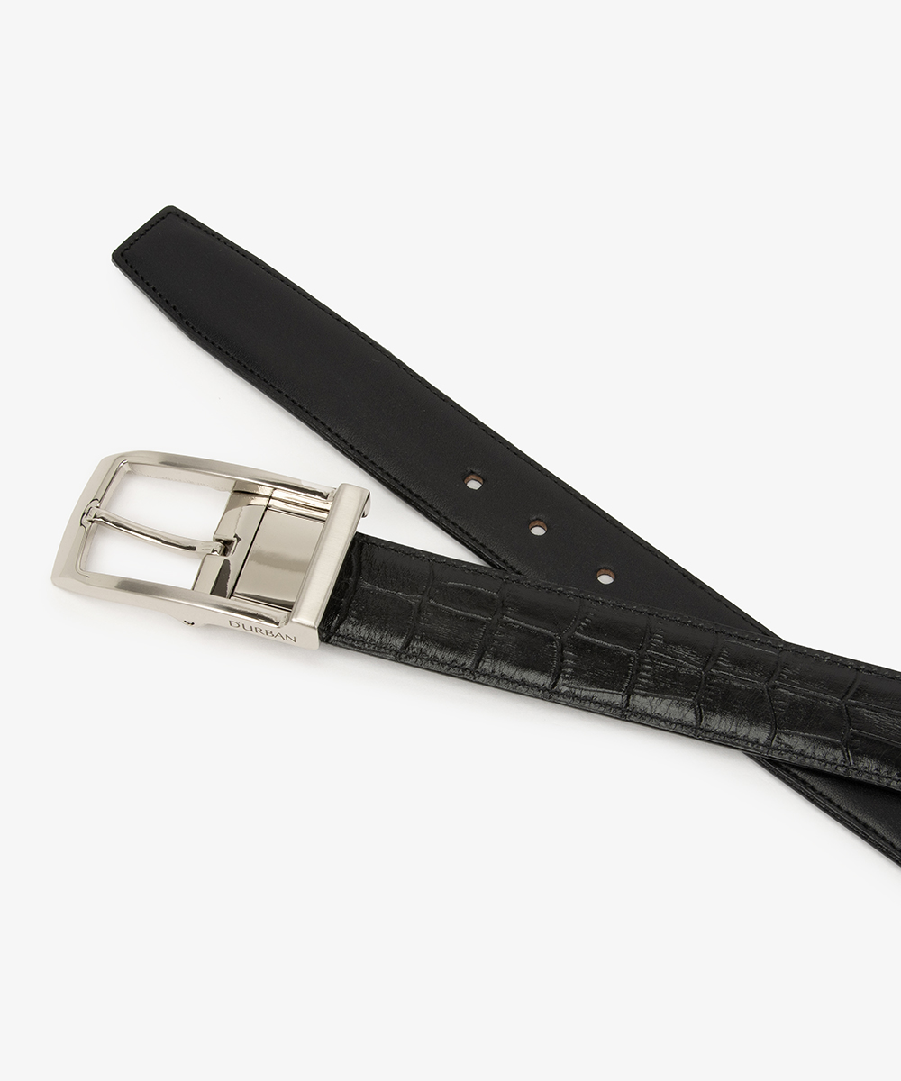 DURBAN ブラック ベルト リバーシブル(スムース*クロコ型押し)ベルト（ベルト）｜D'URBAN