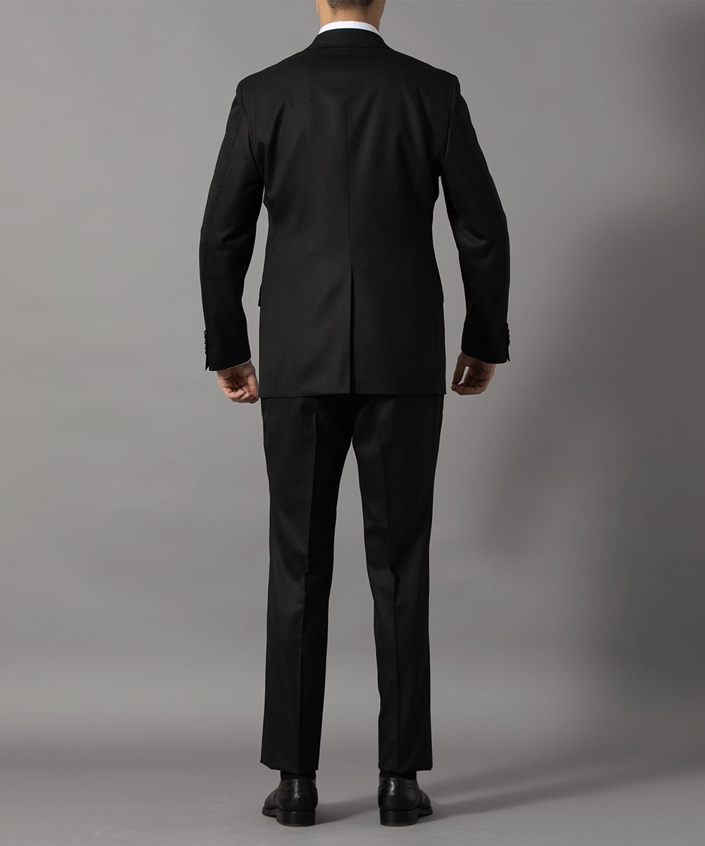 place plan ブラック ストライプスーツ L スーツ 2つボタン【WEB限定】4WAYストレッチ ストライプ