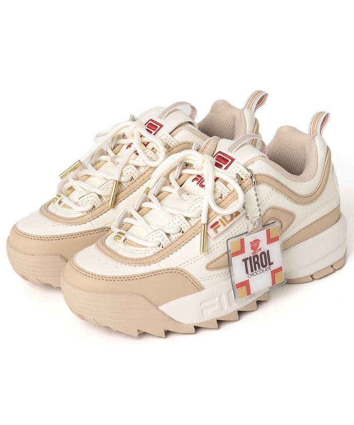 FILA DISRUPTOR II X TIROL MARSHMALLOW/SEMOLINA/RED - ライトブラウン - 22.0cm