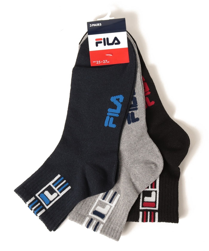 Fボックスロゴ リブショートソックス 3足組 メンズ|FILA（フィラ