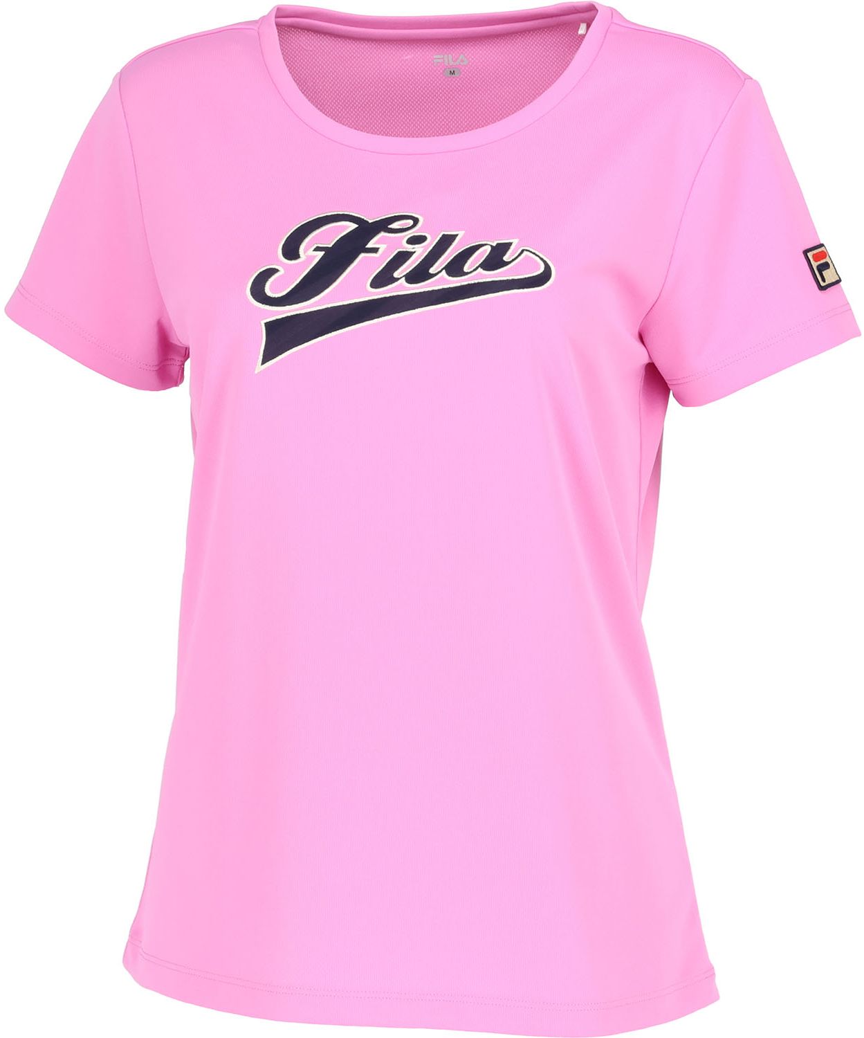 【FILA 公式】【テニス】パイルメッシュボーダー バックホールメッシュ アップリケTシャツ レディース/ピンク(ファッション・アクセサリー u003e 衣料品 u003e トップス)