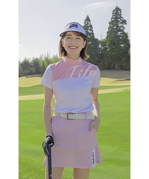 【ゴルフ】ECOジャガード ロゴ柄 モックネックTシャツ　レディース