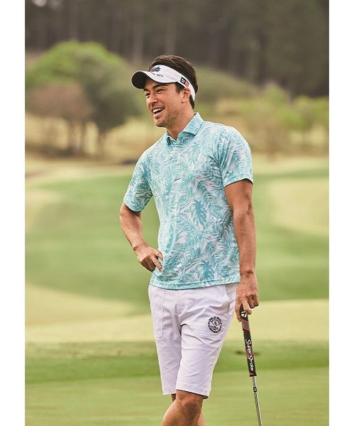 【ゴルフ】フリージングスキン ボタニカルプリント ホリゾンタルカラーポロシャツ メンズ