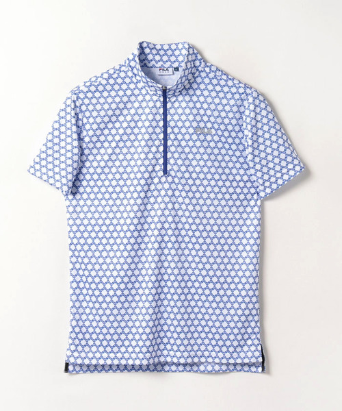 【ゴルフ】軽量カノコスムース 小柄ロゴプリント ハーフジップ半袖Tシャツ