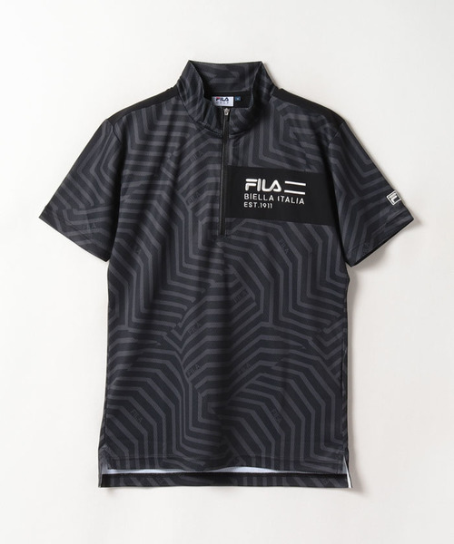 【ゴルフ】遮熱バーチカルメッシュ ジオメトリープリント ハーフジップ半袖Tシャツ メンズ