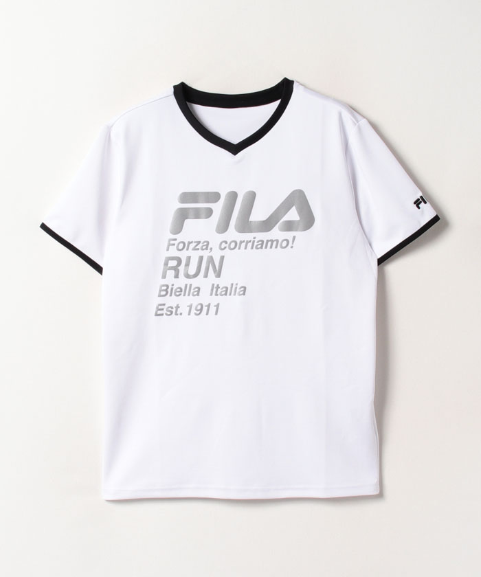 【ラン】接触冷感 プリントVネックTシャツ メンズ|FILA（フィラ