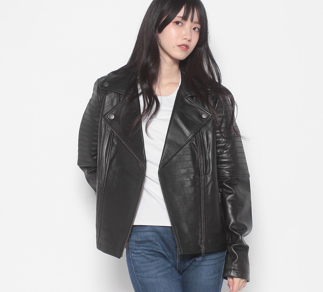 Classic Biker型押し加工レザージャケット【Women's】