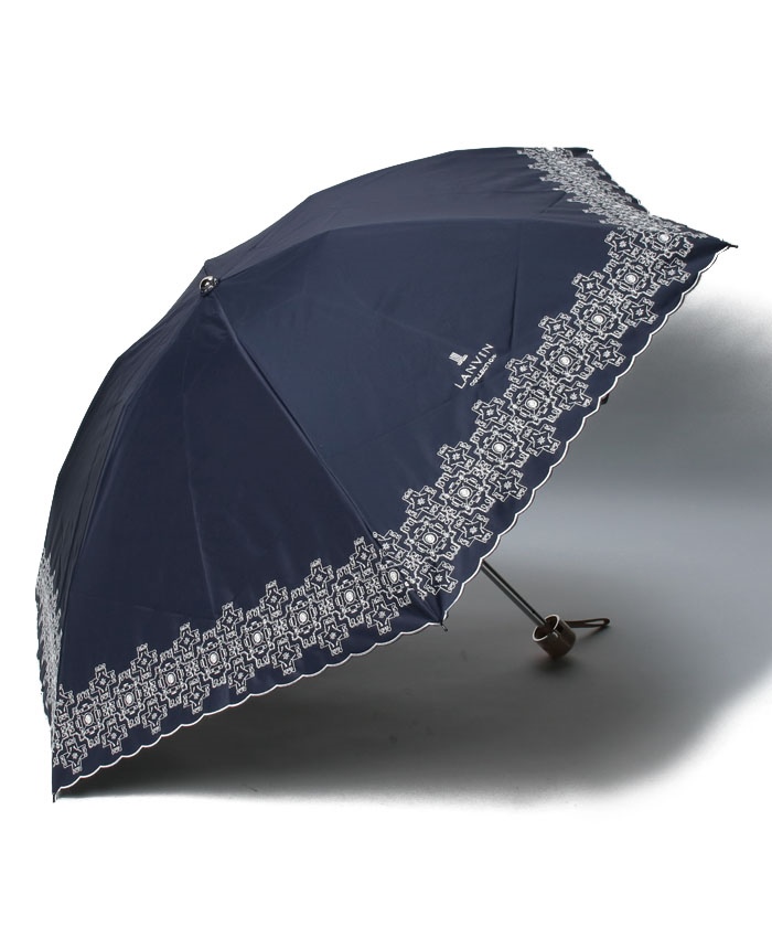74新品LANVIN collection晴雨兼用折りたたみ日傘オーガンジー刺繍