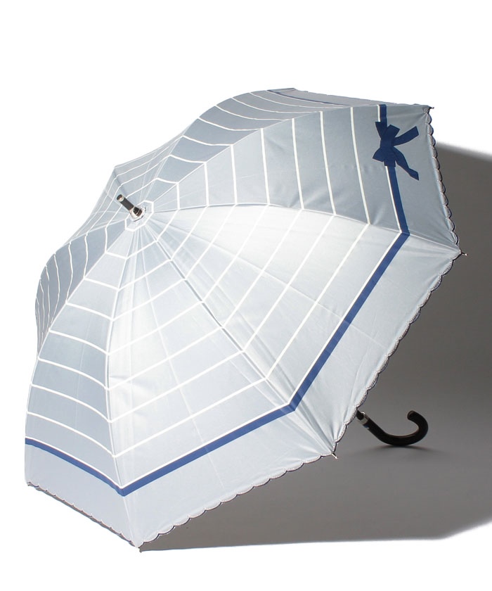 LANVIN en Bleu（ランバン オン ブルー）晴雨兼用日傘 りぼんボーダー×スカラ刺繍