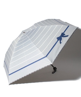LANVIN en Bleu（ランバン オン ブルー）晴雨兼用折りたたみ日傘　りぼんボーダー×スカラ刺繍