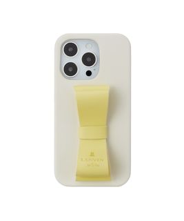 Slim Wrap Case Stand & Ring Ribbon for iPhone 14 Pro[Vintage White/Lemon Yellow]