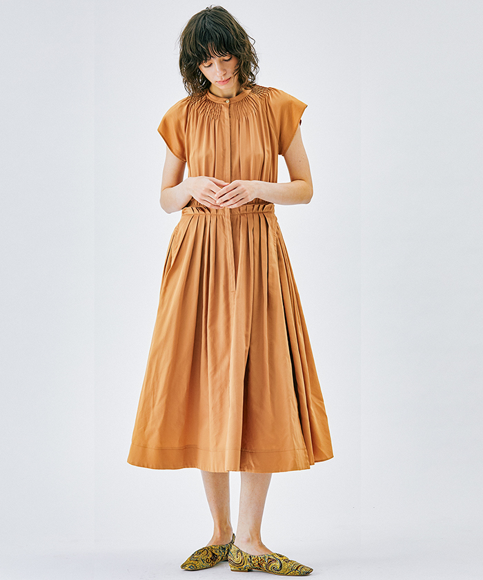 コットンサテンタックワンピース