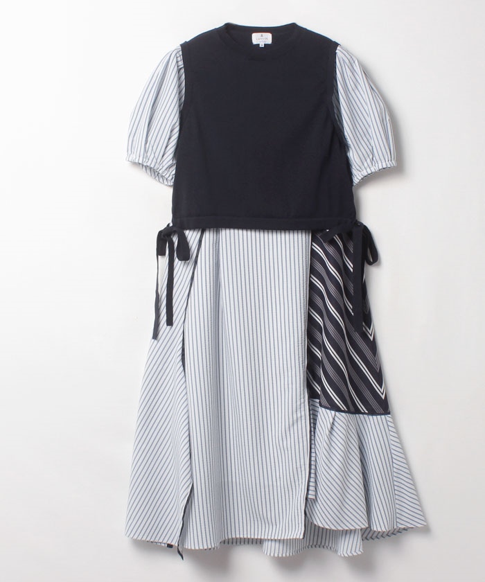 Tv着用 ストライプmixドッキングワンピース