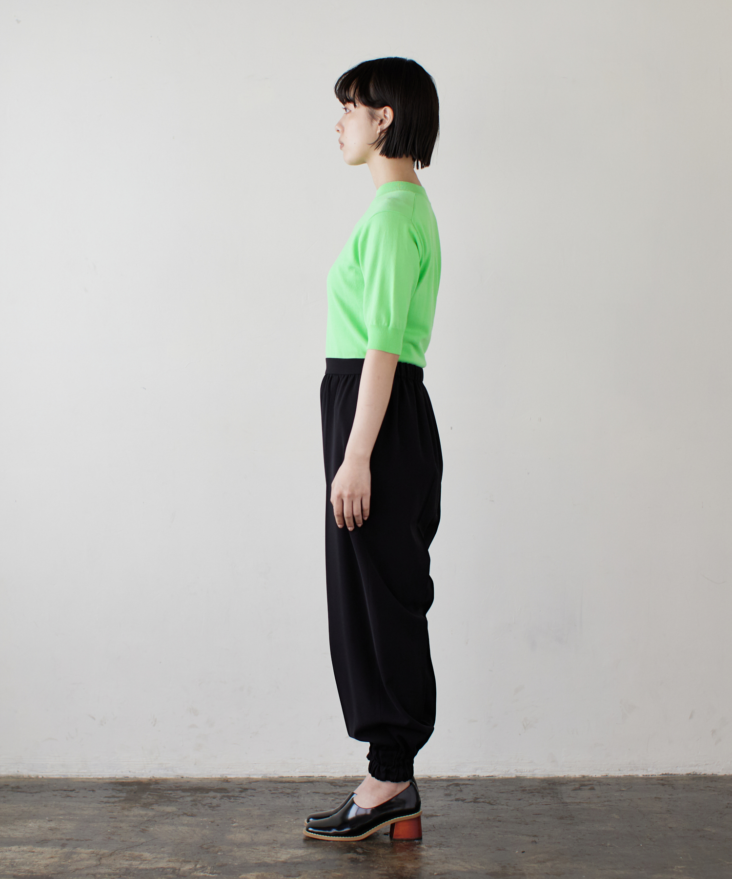 ポリエステルツイル裾ゴムパンツ -｜