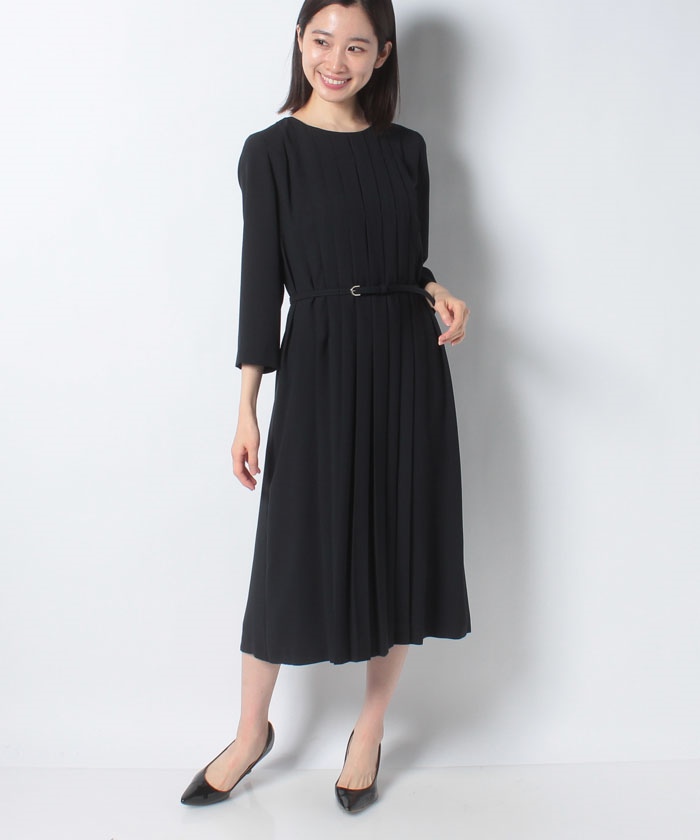 バックサテンジョーゼット プリーツドレス Lapine Blanche ラピーヌ ブランシュ Lapine Online Store