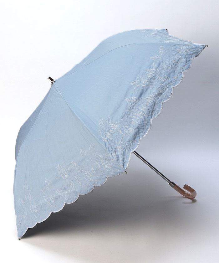 NINA RICCI （ニナリッチ） ローズ刺繍晴雨兼用パラソル（折り畳み・トップフラット） -｜