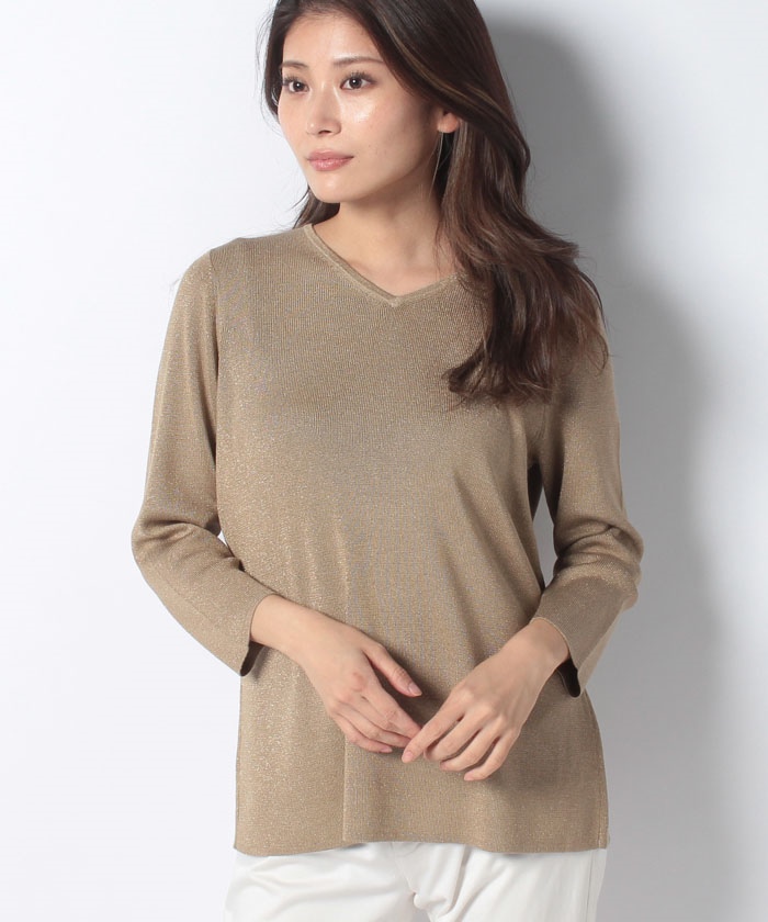Vネックラメニットプルオーバー -|Leilian(レリアン)|Leilian Co