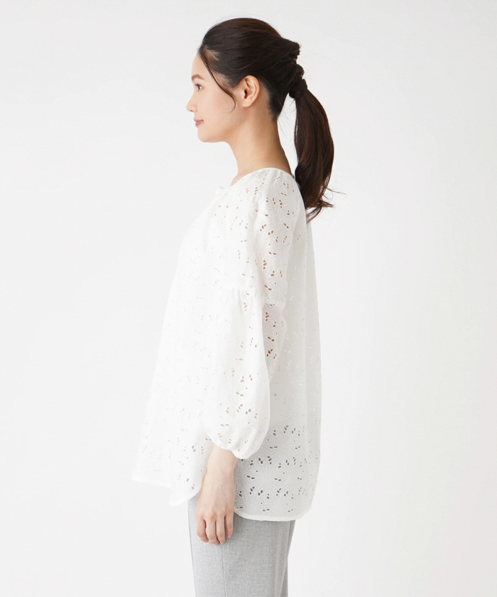 カットワーク刺繍ブラウス【Leilian WHITE LABEL】 -｜Leilian