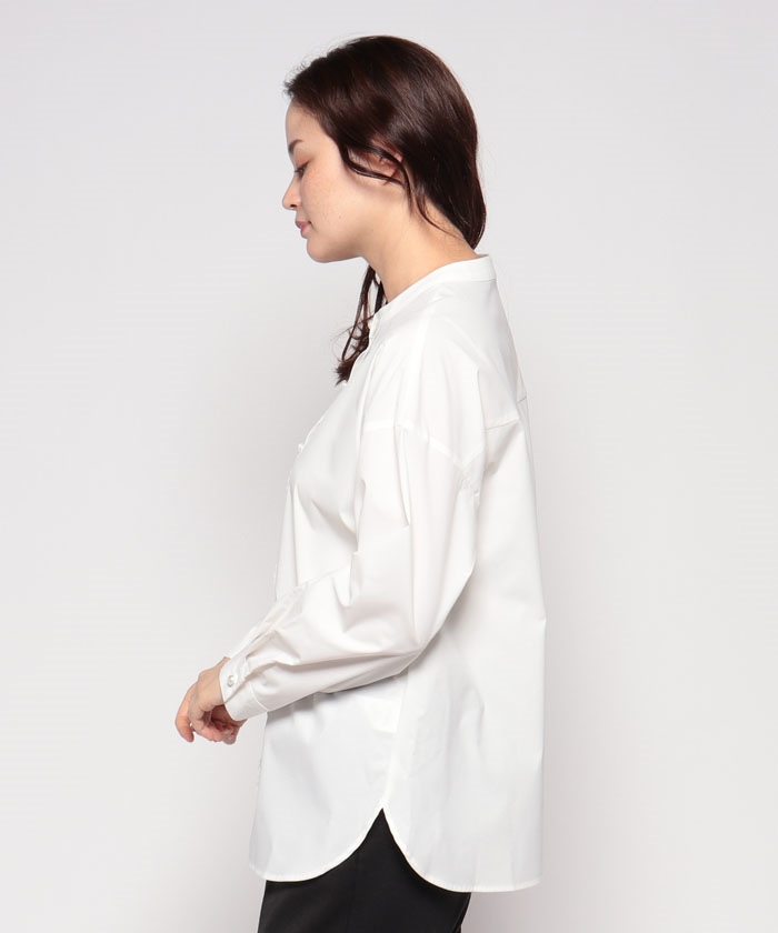 パール釦バンドカラーシャツブラウス | AND ON JIONE STORE