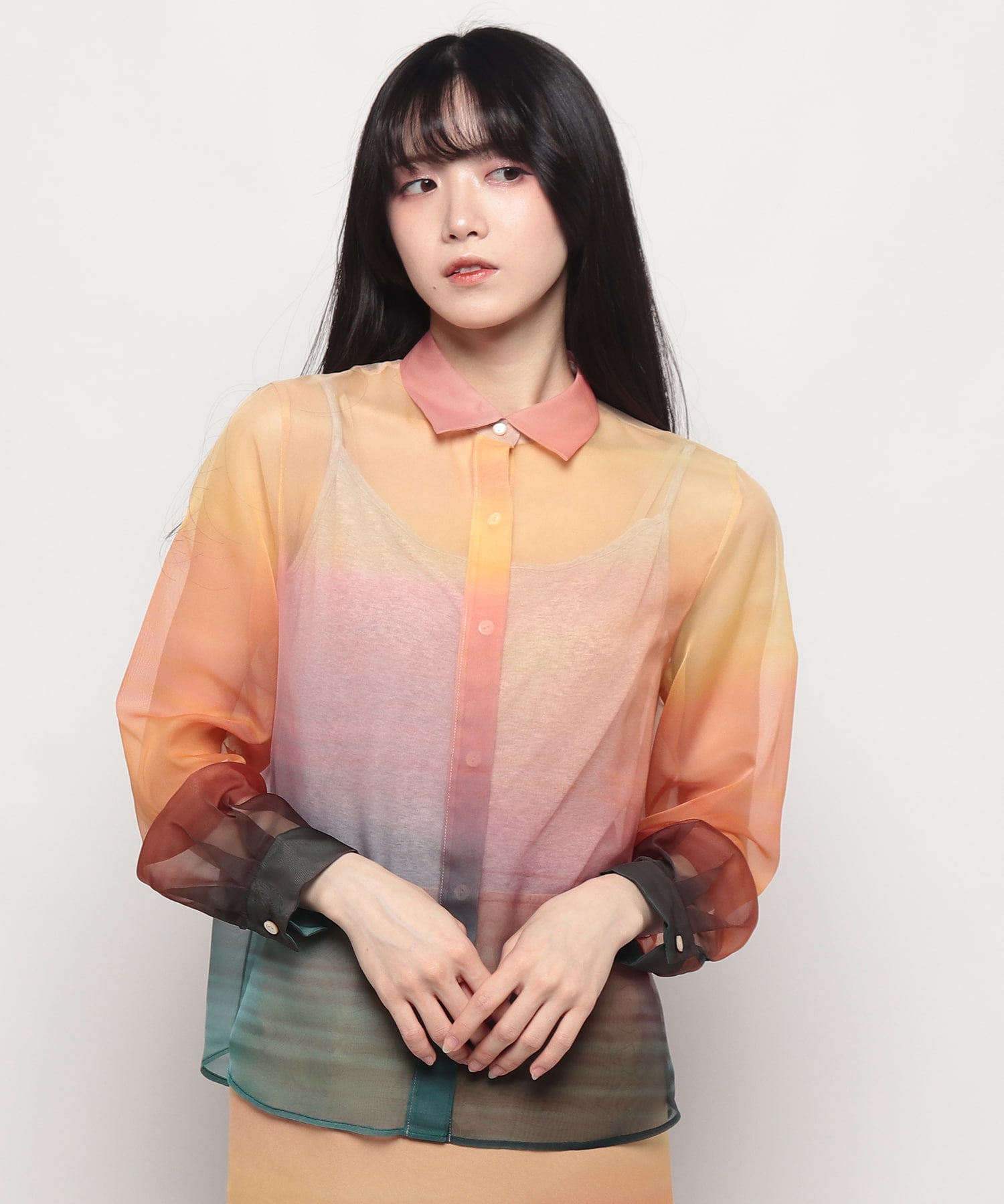 レリアン シースルーブラウス Leilian オレンジ 羽織り 大きい