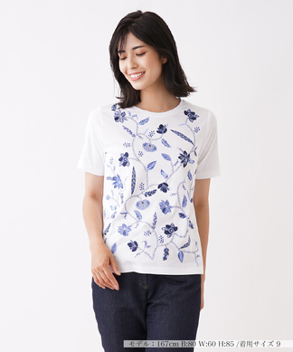 【店頭人気】刺繍×プリントクルーネックTシャツ