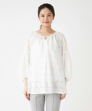 カットワーク刺繍ブラウス【Leilian WHITE LABEL】 -｜Leilian