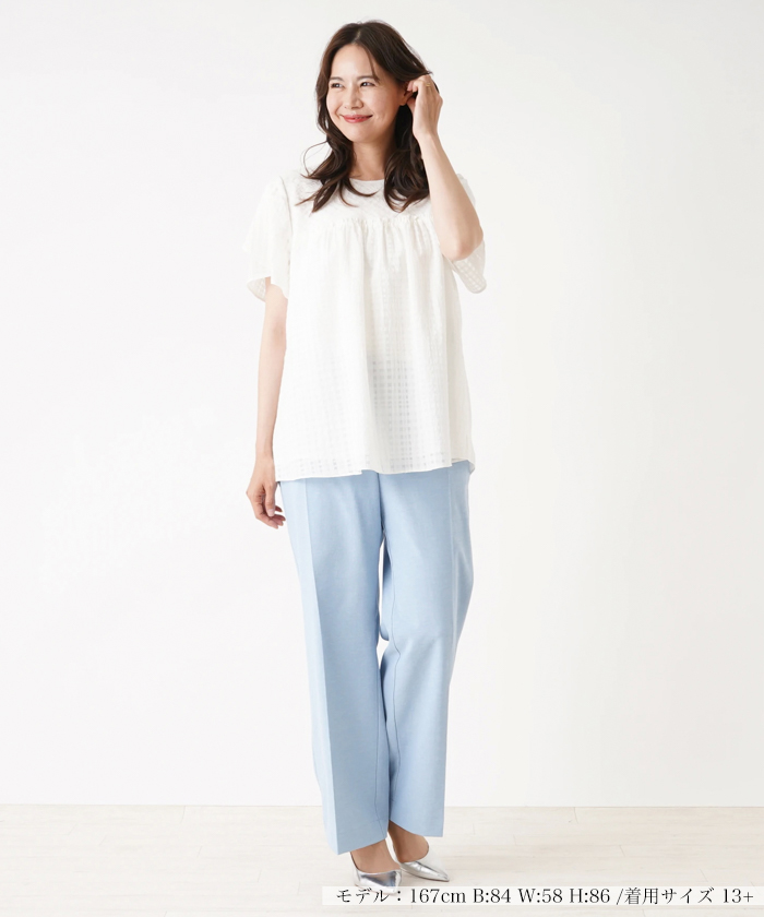 シアーチェック半袖ブラウス【Leilian WHITE LABEL】 -｜Leilian