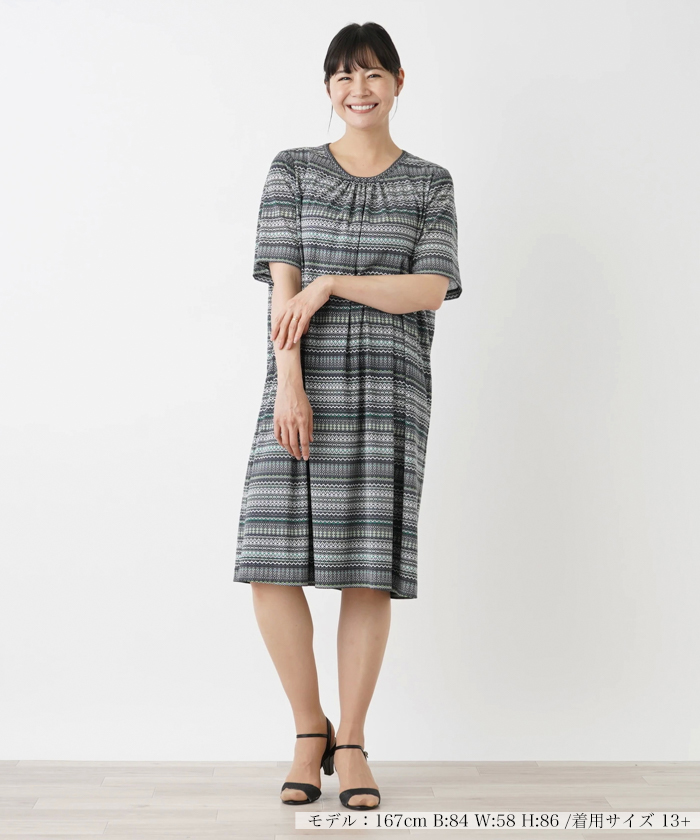 モチーフボーダー半袖ワンピース【Leilian WHITE LABEL】 -｜Leilian  