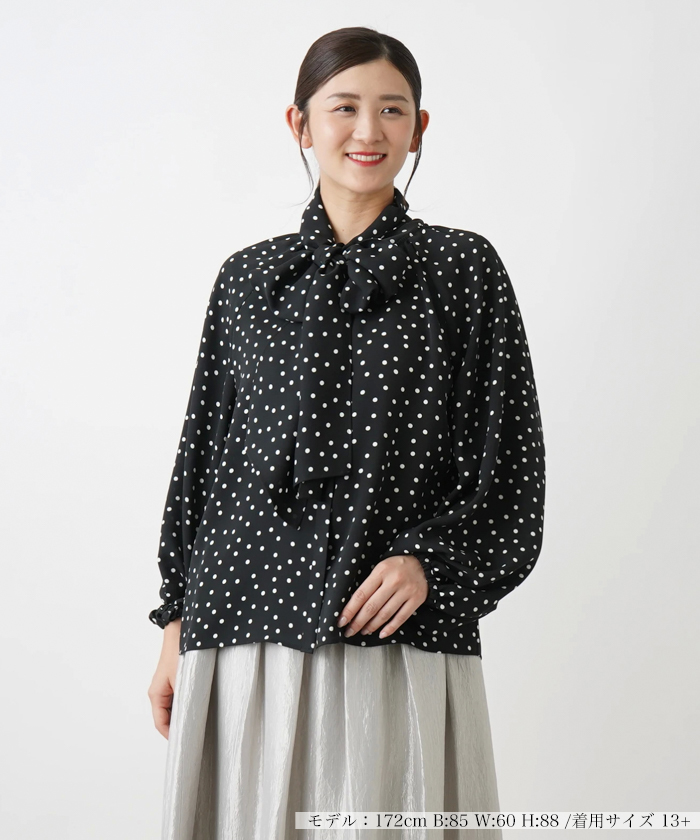 Leilian ボウタイブラウス レリアン ドット柄 総柄 水玉模様 美